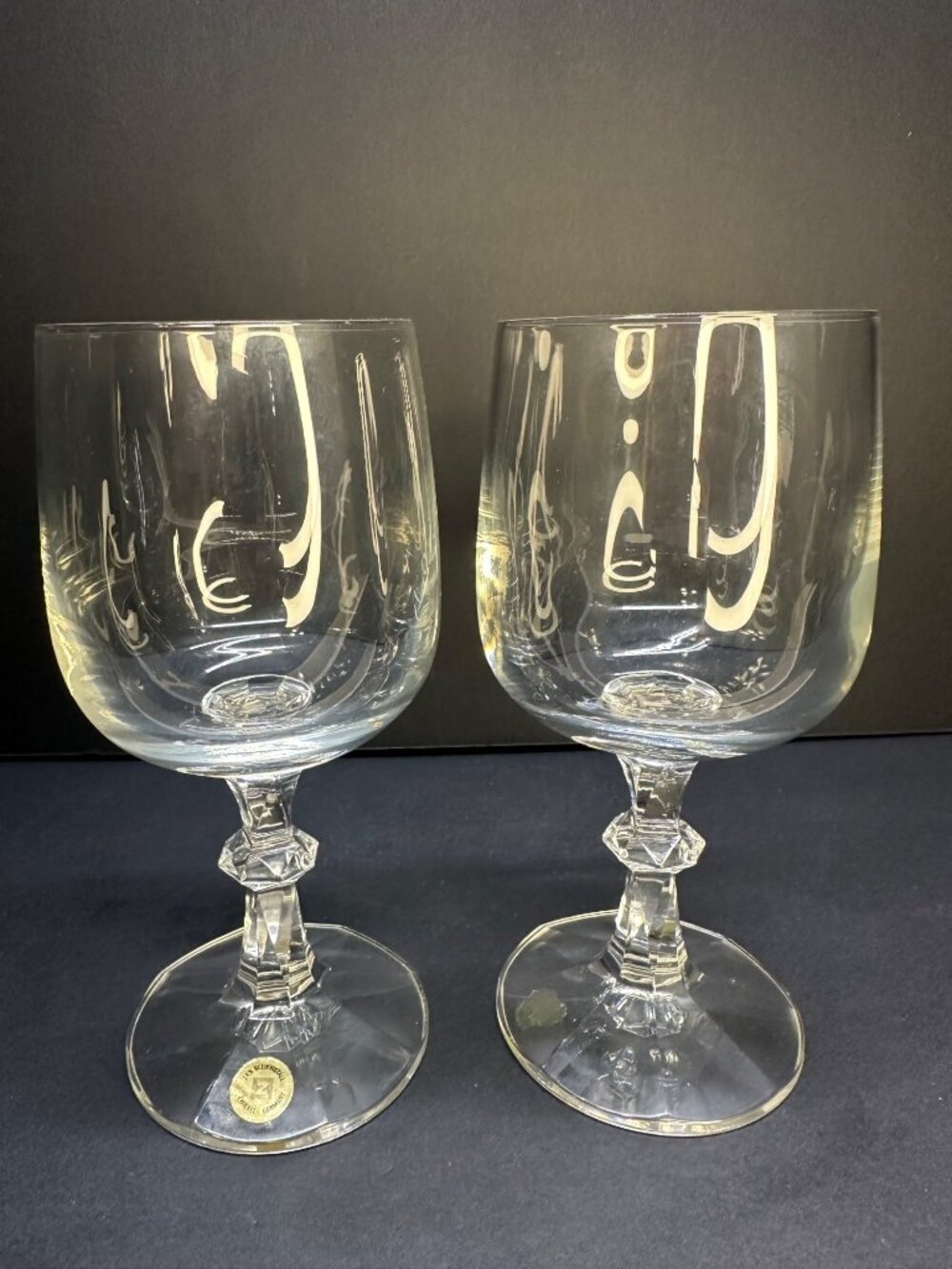 Vtg Zweisel Germany 24% Bleikristall Wine Tea Goblet Glasses 6.75" Tall Set of 2